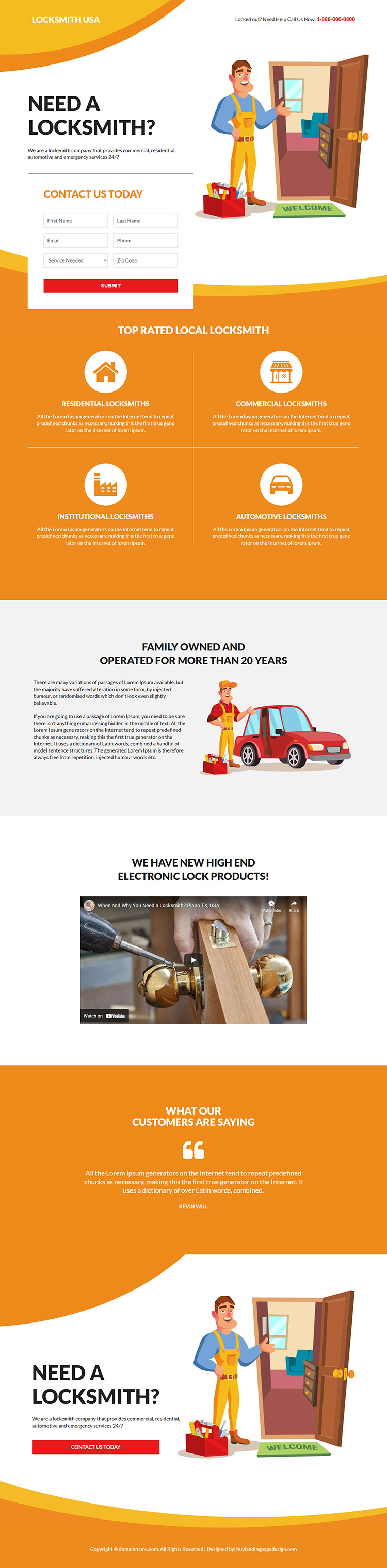 commercial and residential locksmith service responsive landing page design