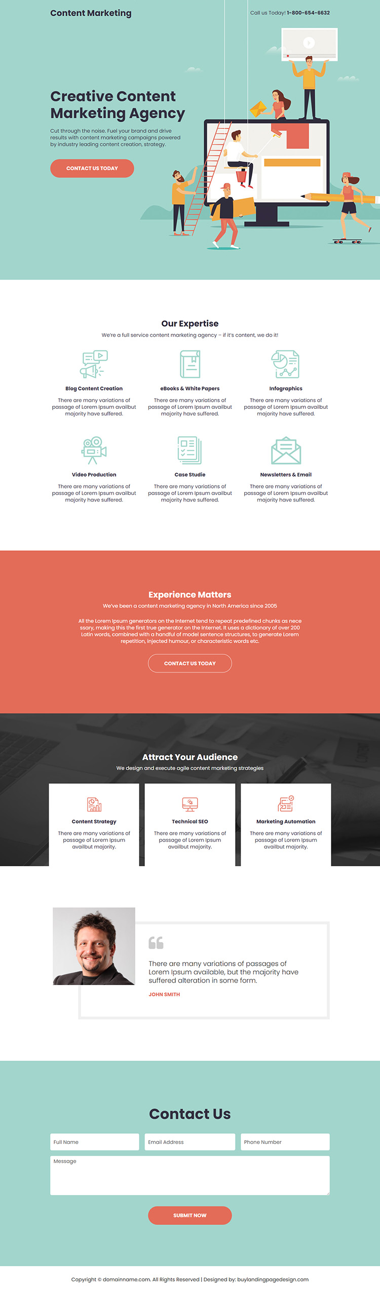 creative content marketing agency responsive landing page
