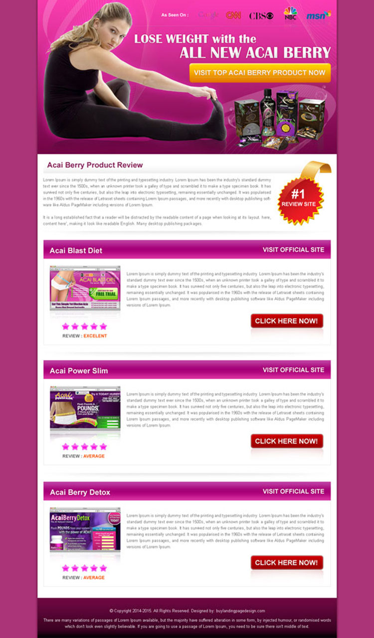 converting acai berry best review html landing page design