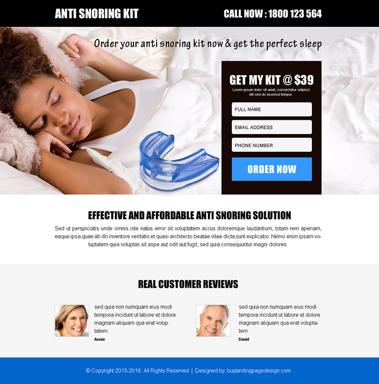 converting anti snoring kit lead capture ppv landing page