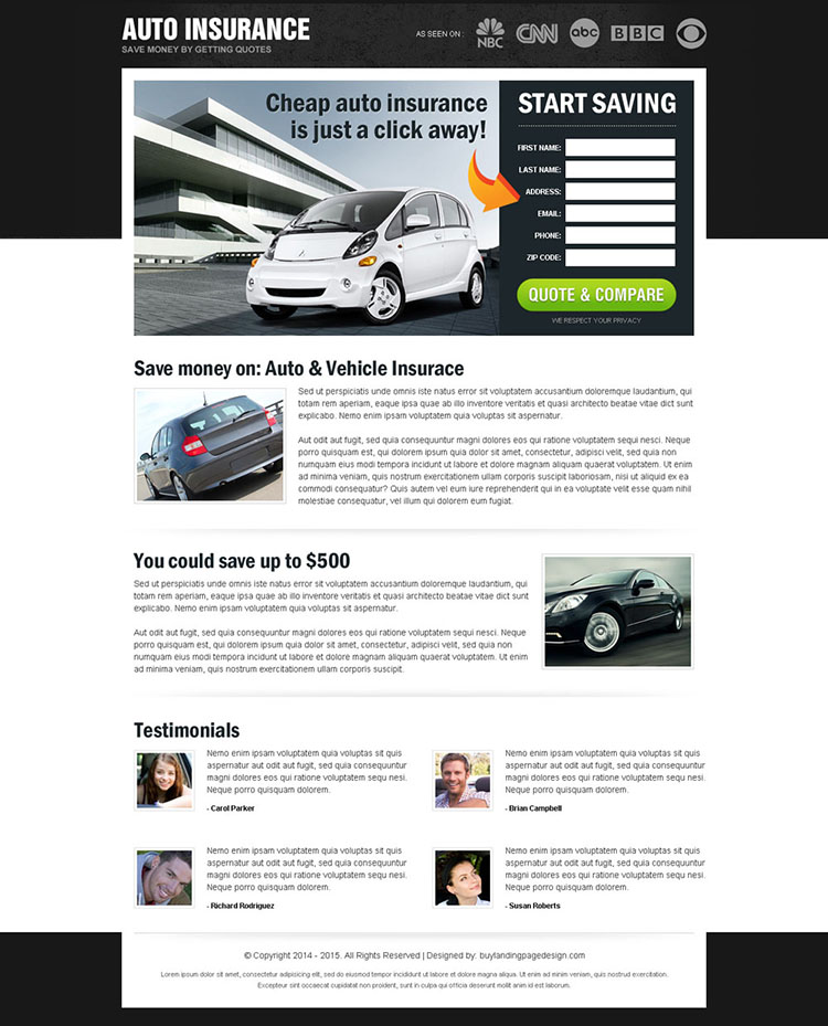 save money on auto insurance most converting and appealing html landing page design