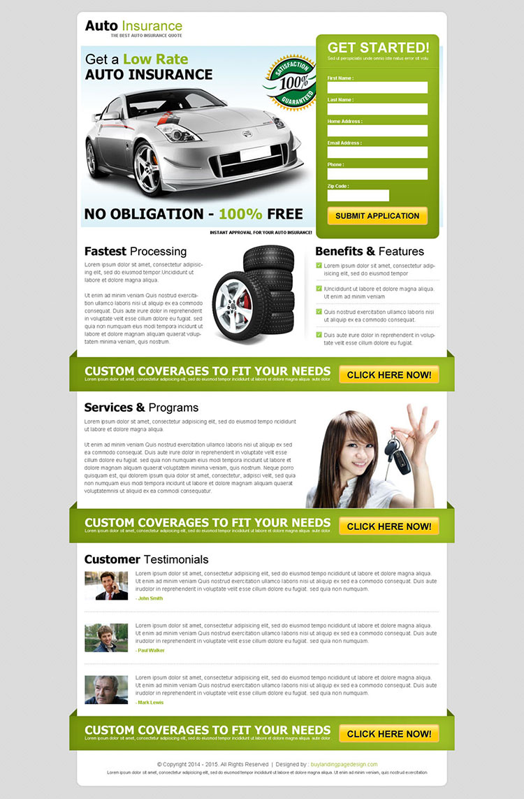 get a low rate auto insurance effective and attractive lead capture squeeze page design