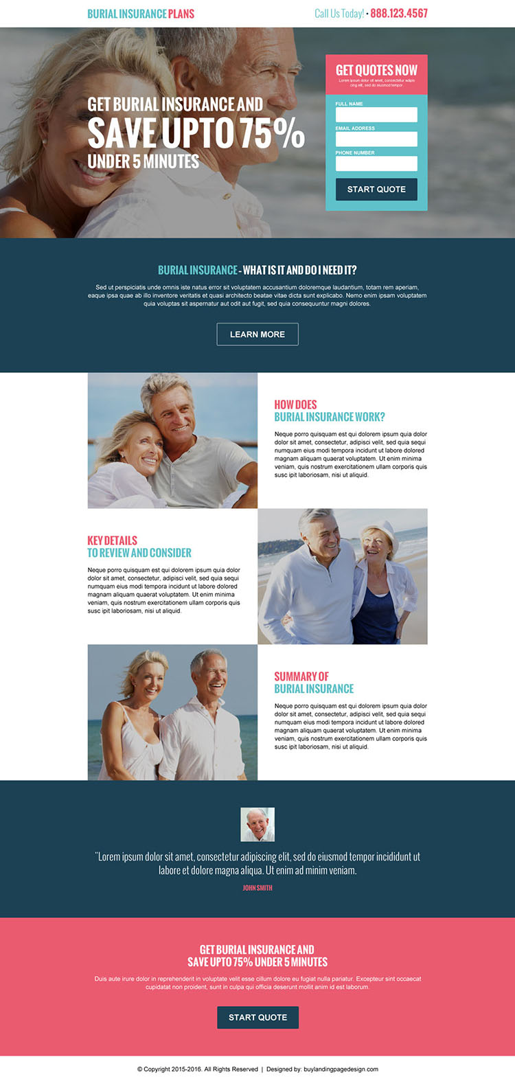 converting burial insurance plans responsive landing page design