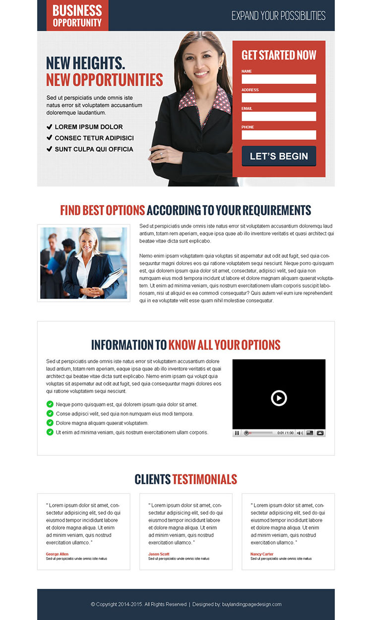 converting video lead capture landing page design for business opportunity