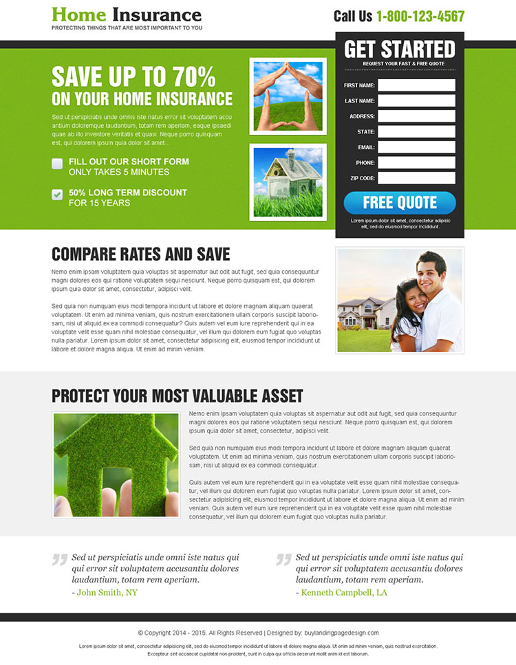 save on your home insurance optimized and clean home insurance landing page