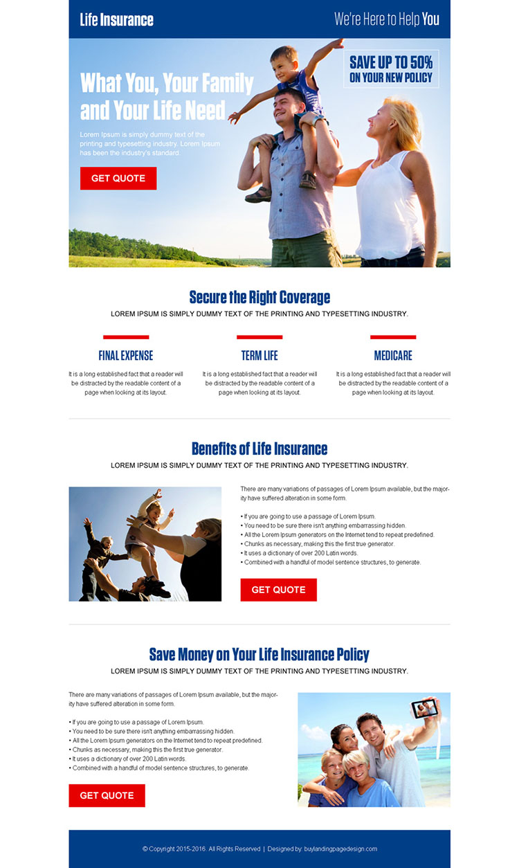 converting life insurance responsive landing page design template