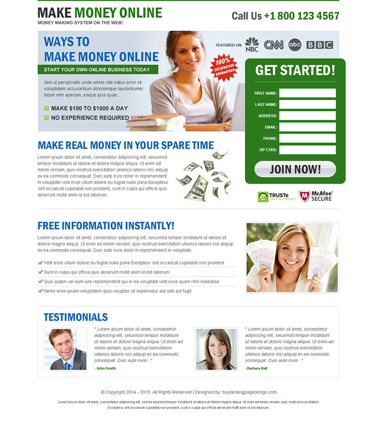 easy ways to make money online clean and minimal landing page design template