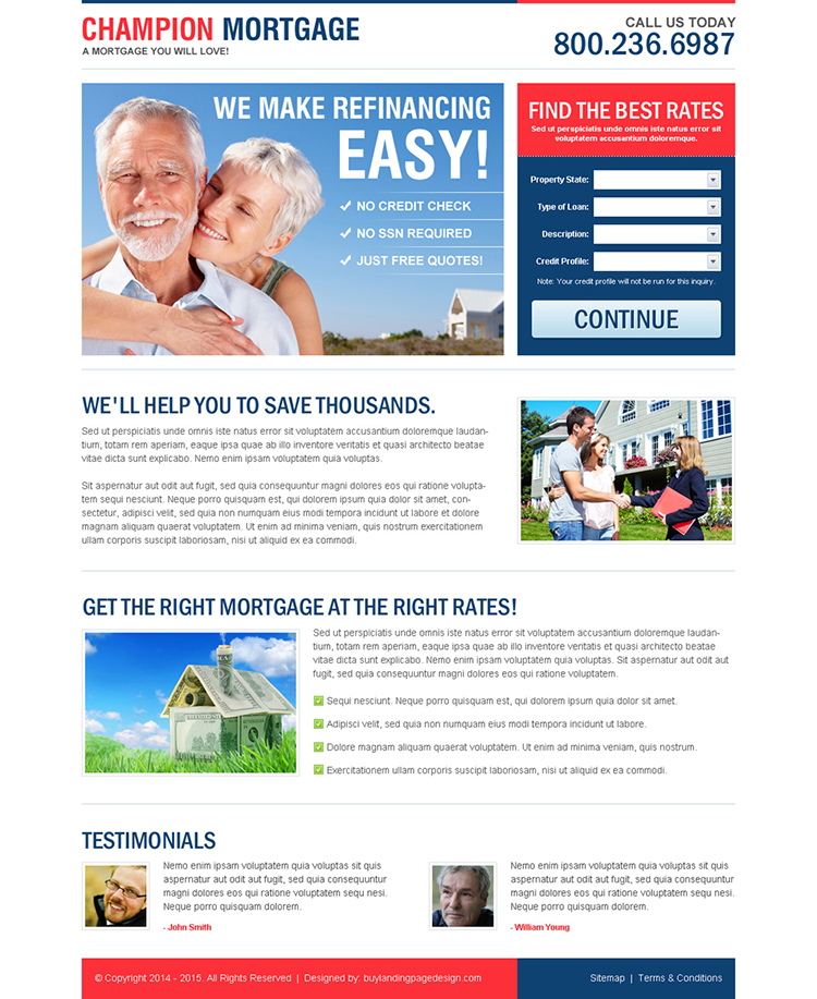 champion refinance mortgage creative lead capture lander design