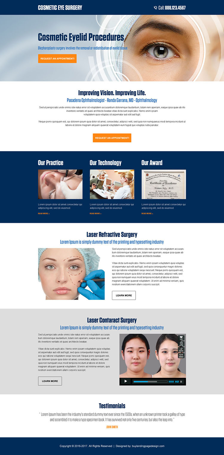 cosmetic eye surgery pay per click landing page design