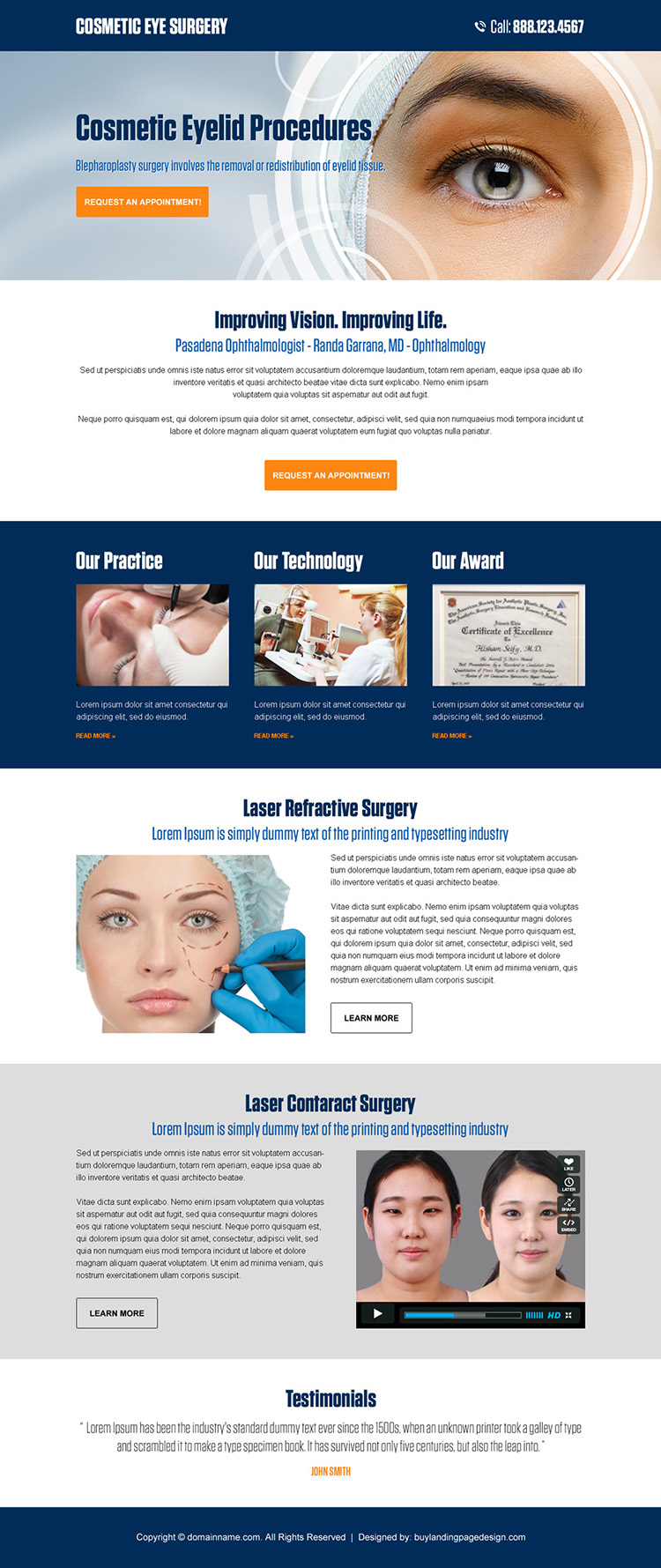 cosmetic eye surgery appointment booking responsive landing page
