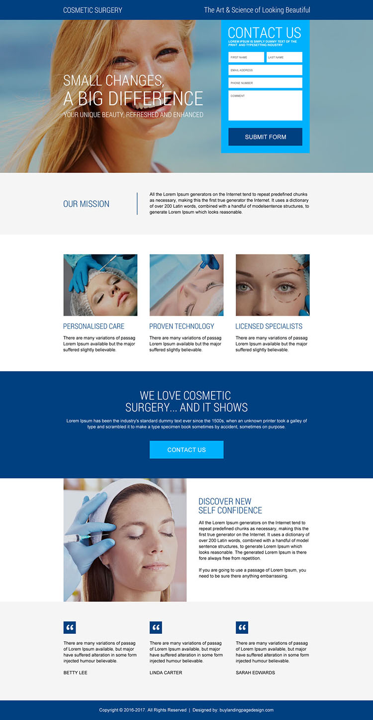 cosmetic plastic surgery clinic leads gen landing page