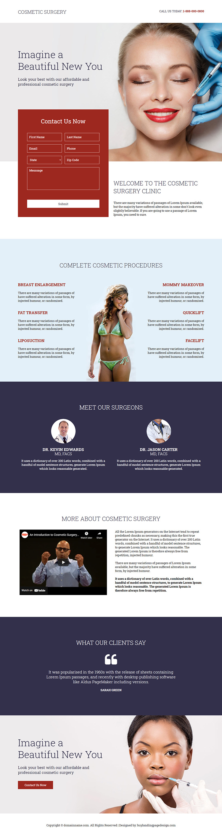 cosmetic surgery clinic responsive landing page