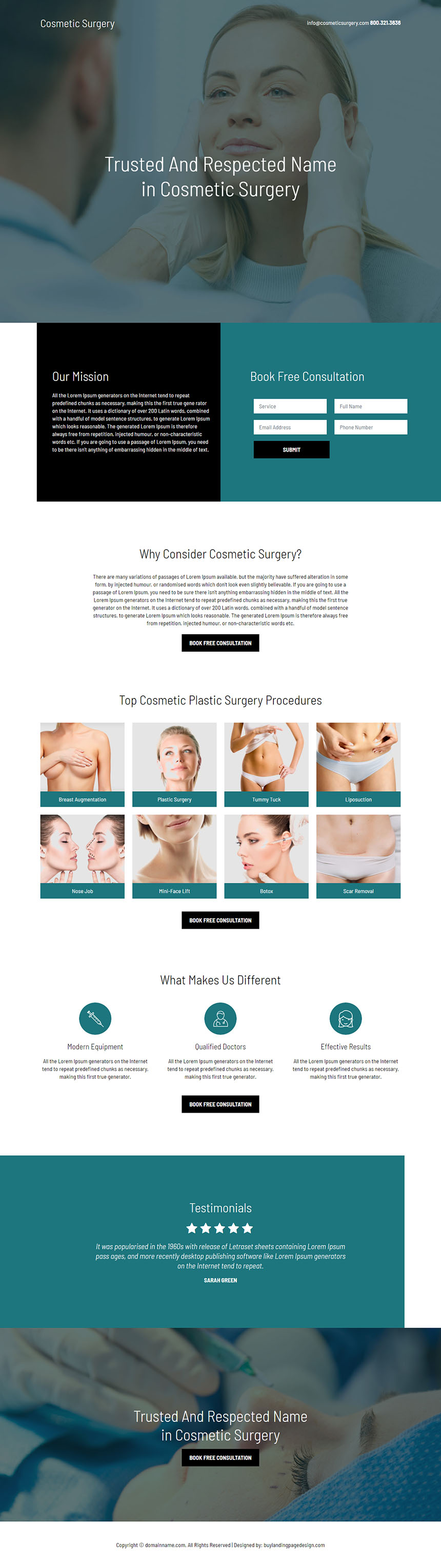 cosmetic surgery free consultation responsive landing page