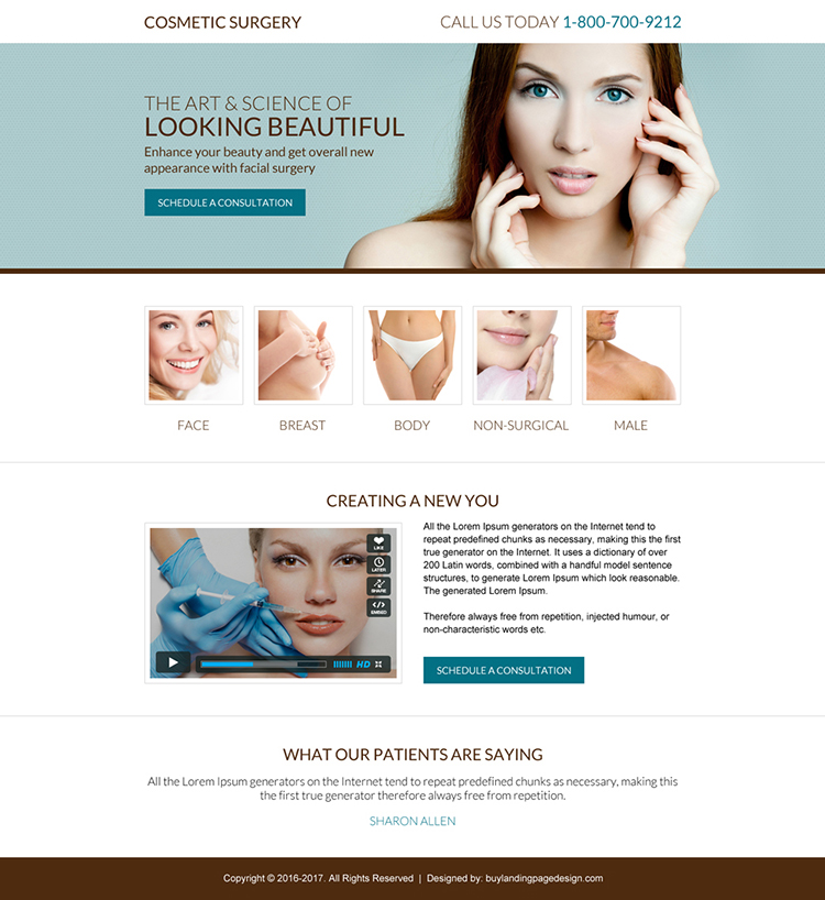 cosmetic surgery mini landing page design