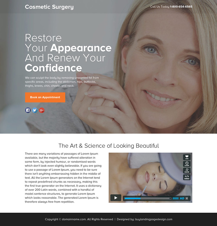cosmetic surgery lead funnel responsive landing page