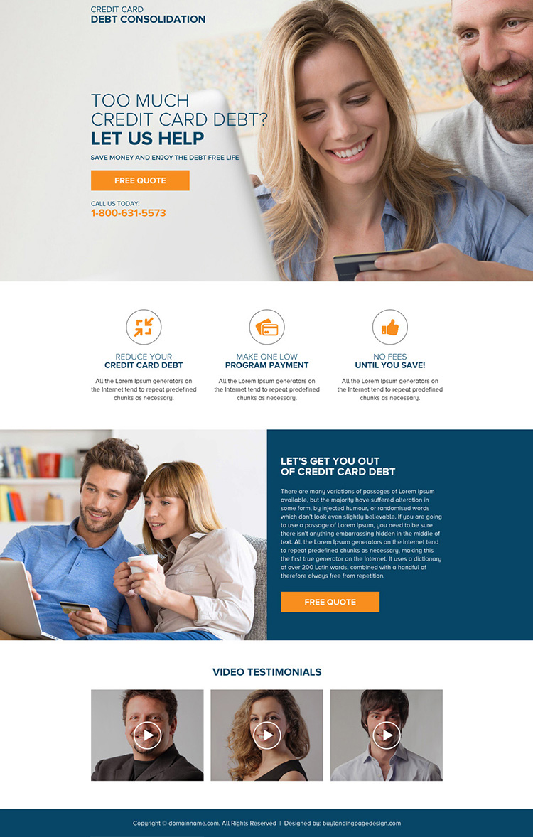 credit card debt consolidation mini landing page design