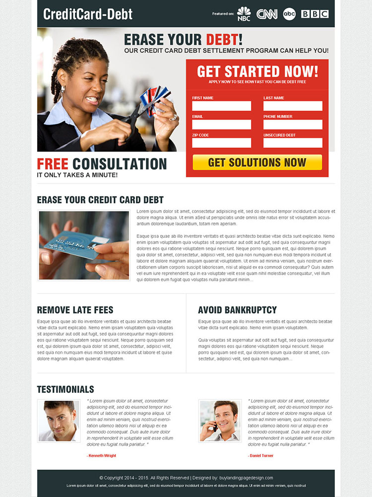 erase your debt 2 column attractive landing page design to maximize and boost your conversion