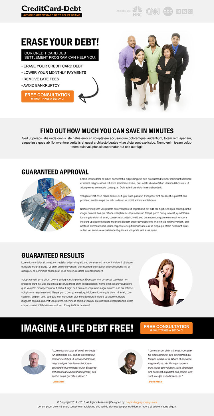 credit card debt responsive landing page design templates