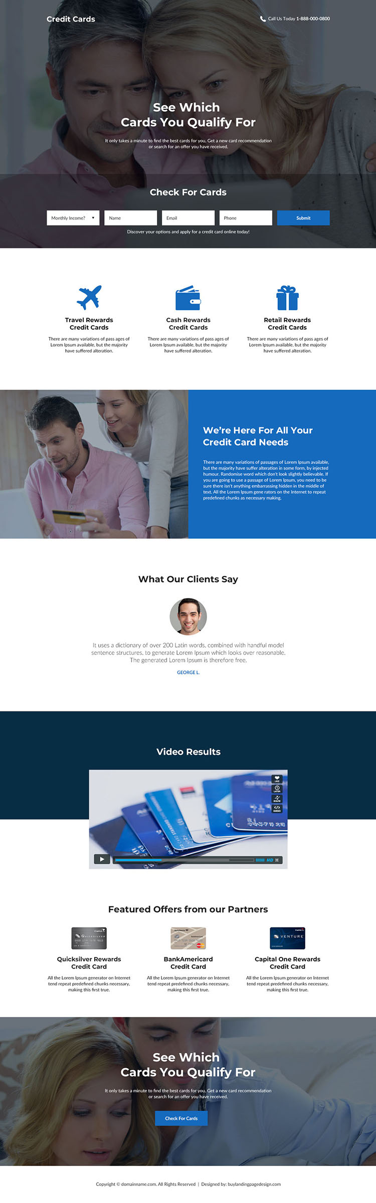 credit card service lead generating landing page