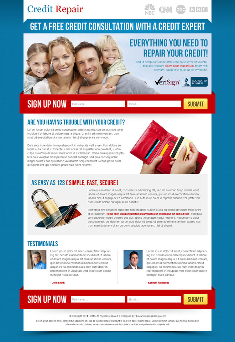 free credit consultation lead capture lander design