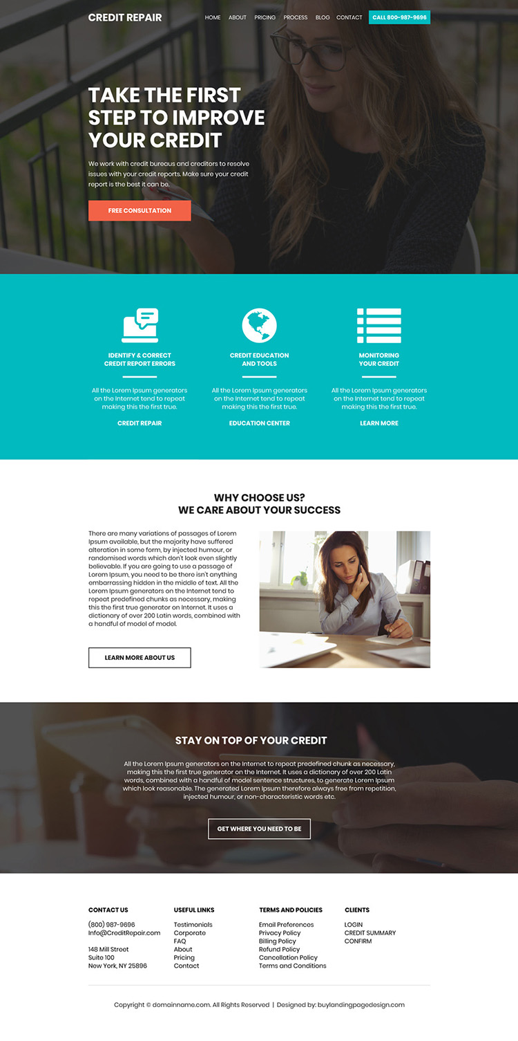 credit repair company free consultation lead capturing landing page