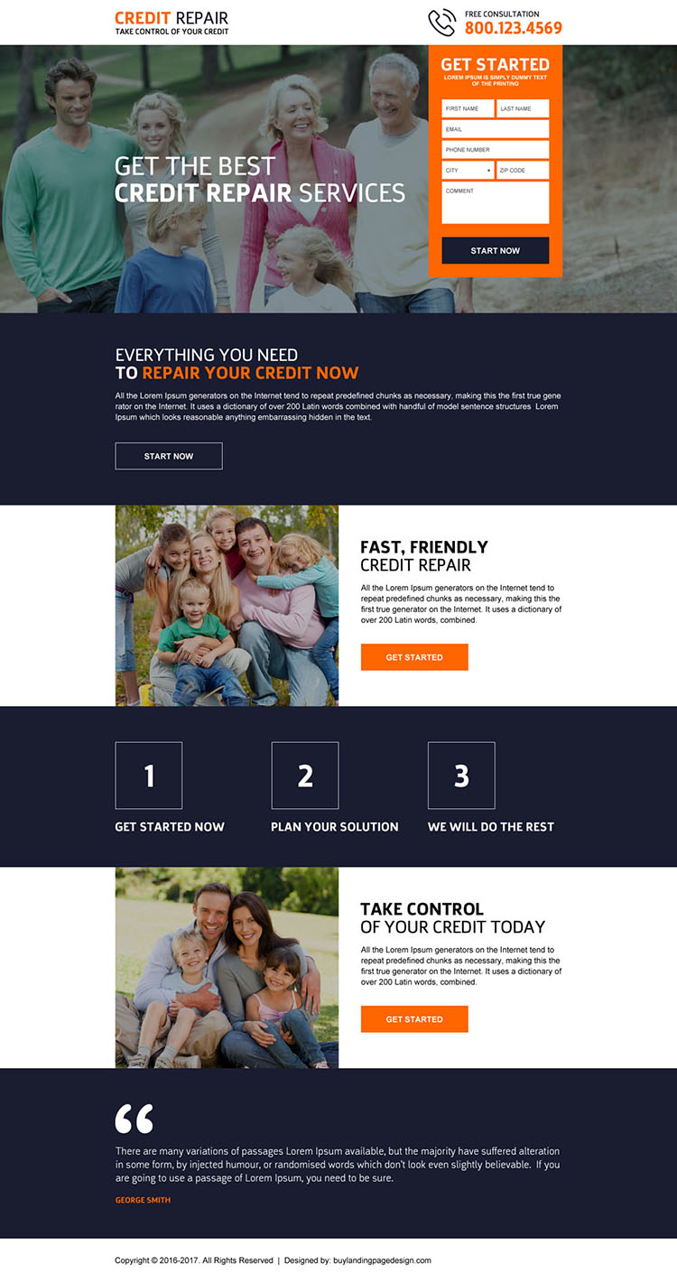 responsive credit repair consultation lead generating landing page