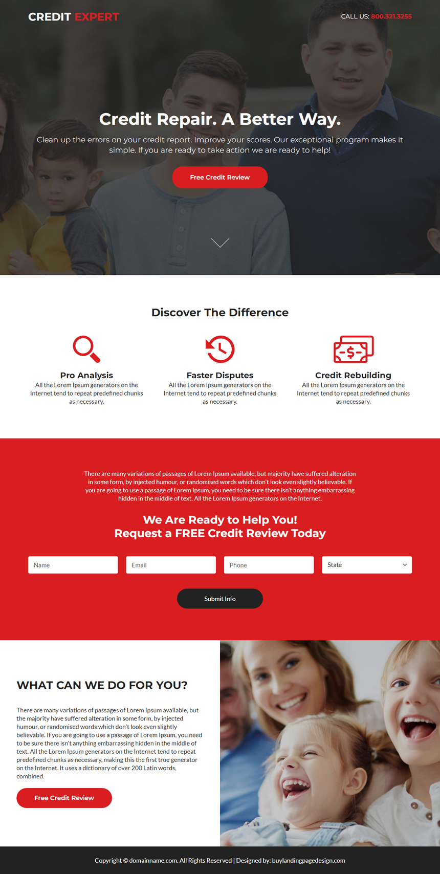 minimal credit repair experts landing page design