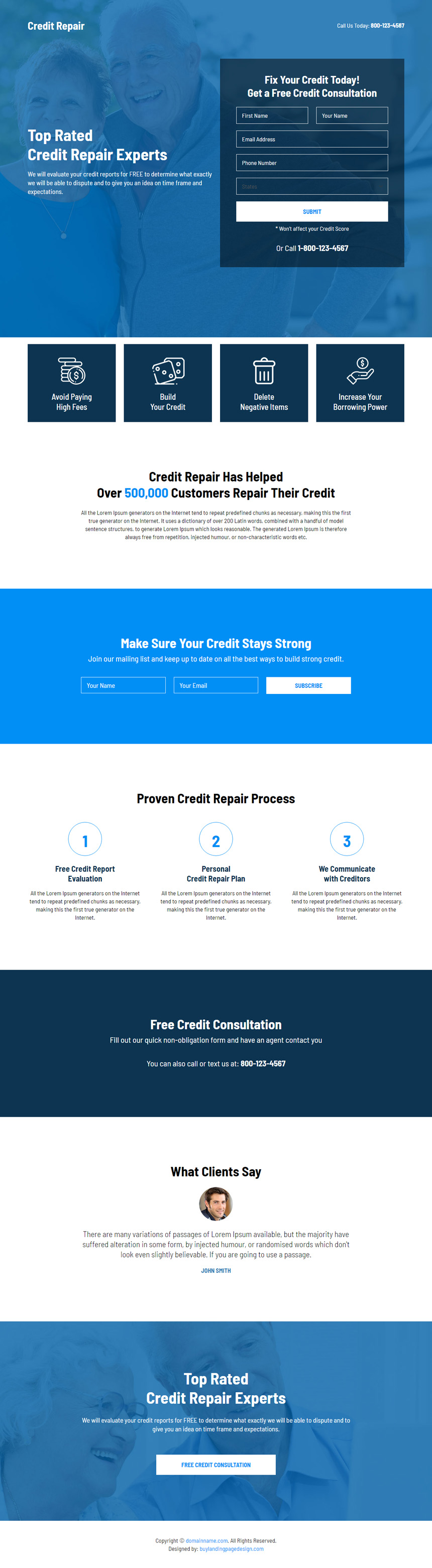 credit repair service free consultation responsive landing page