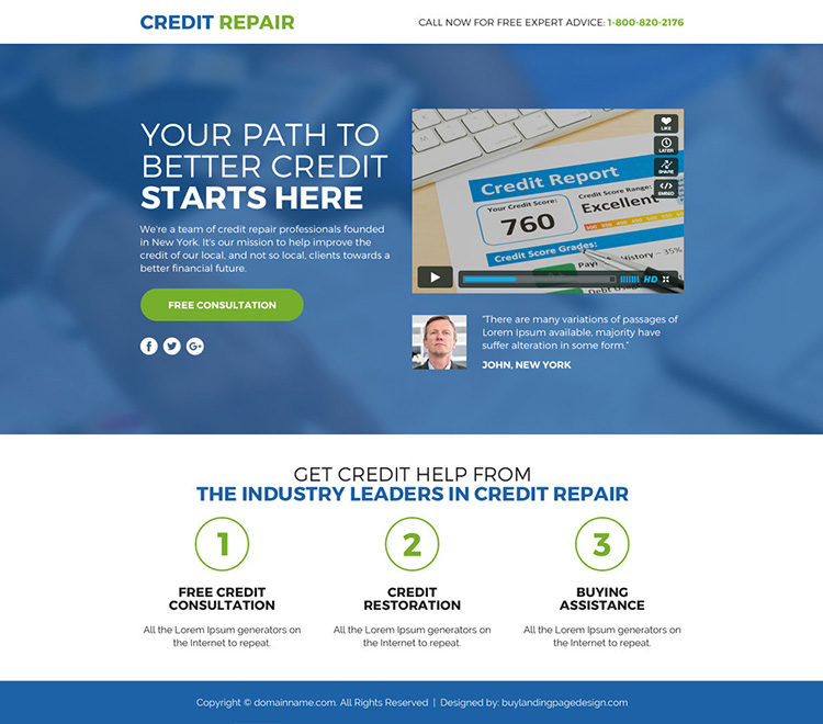 credit repair lead funnel landing page design