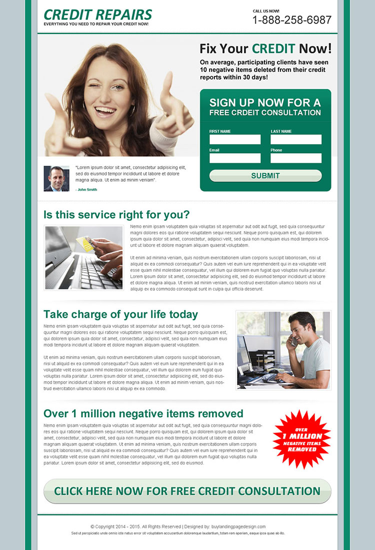 fix your credit now attractive and effective lead capture squeeze page design