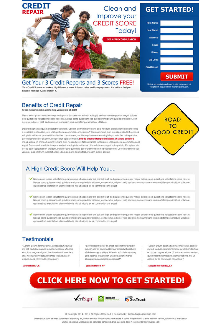 Credit repair landing page design template to capture leads