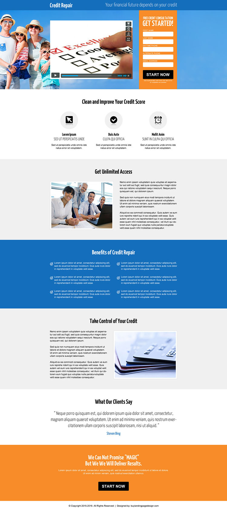 credit repair lead generating video landing page