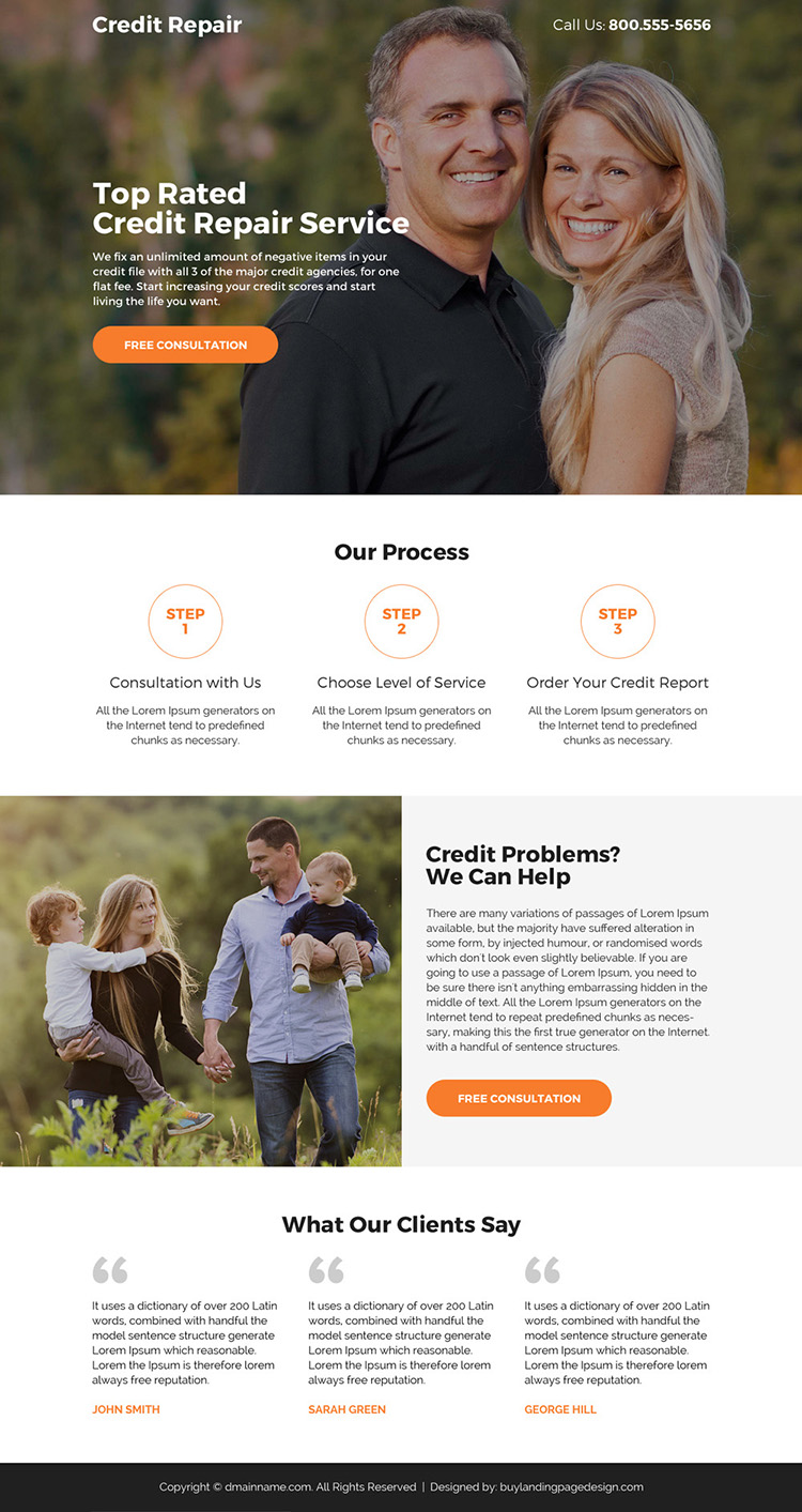 credit repair service call to action responsive landing page