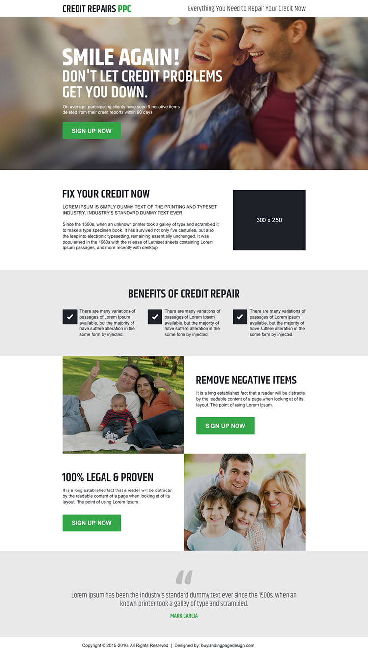 credit repair pay per click sign up lead generating landing page