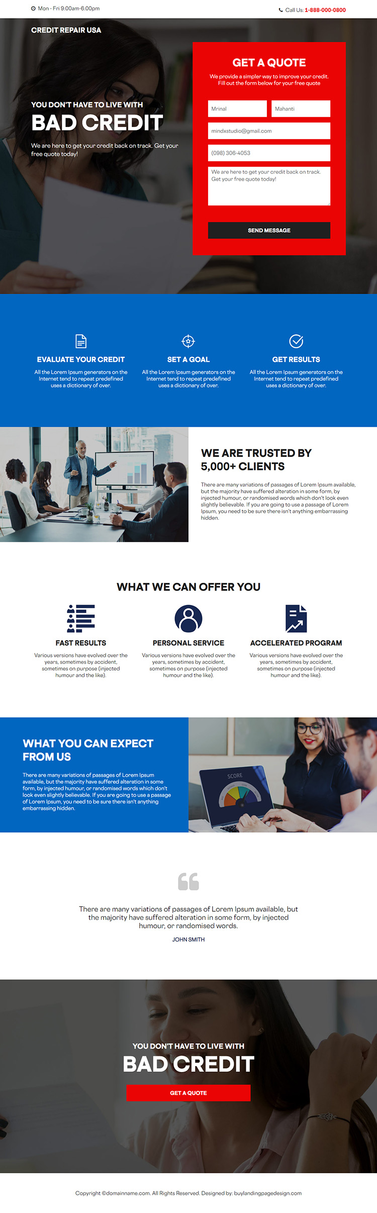 bad credit repair service responsive landing page