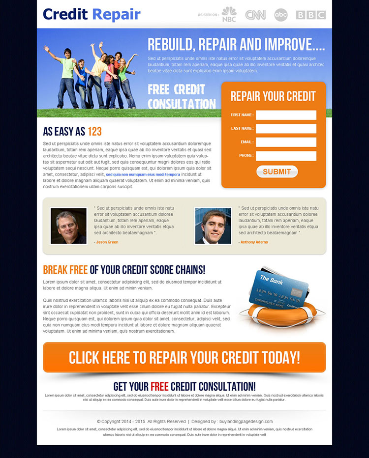 credit repair small lead capture landing page