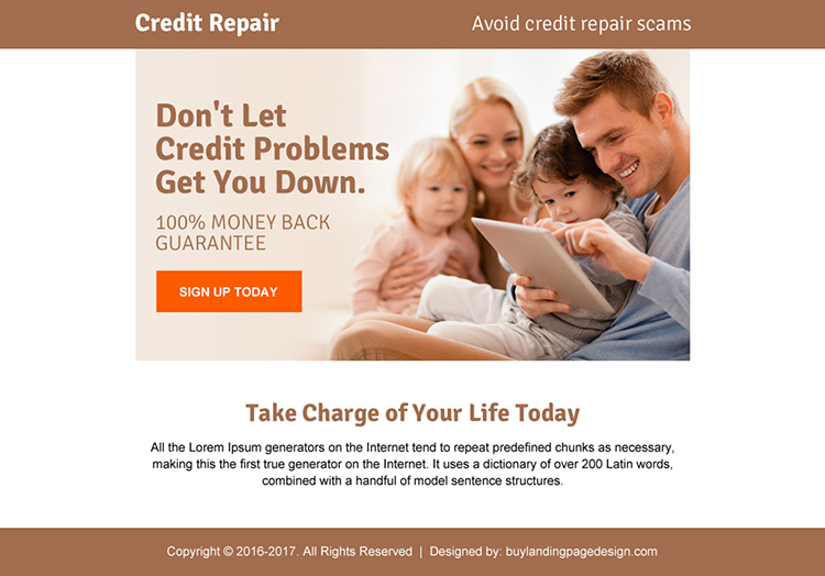 credit repair problems ppv landing page design