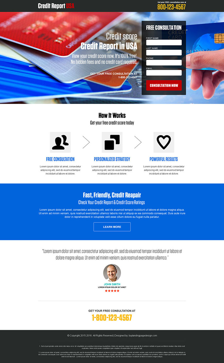 credit report free consultation usa landing page design
