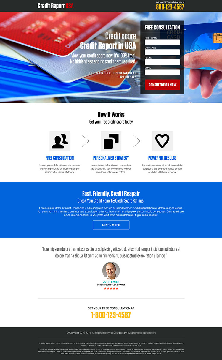 responsive credit report free consultation landing page design