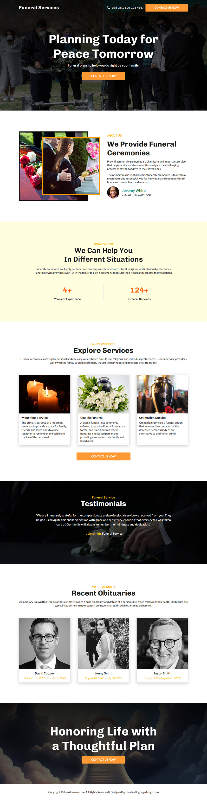 cremation and funeral services lead capture landing page