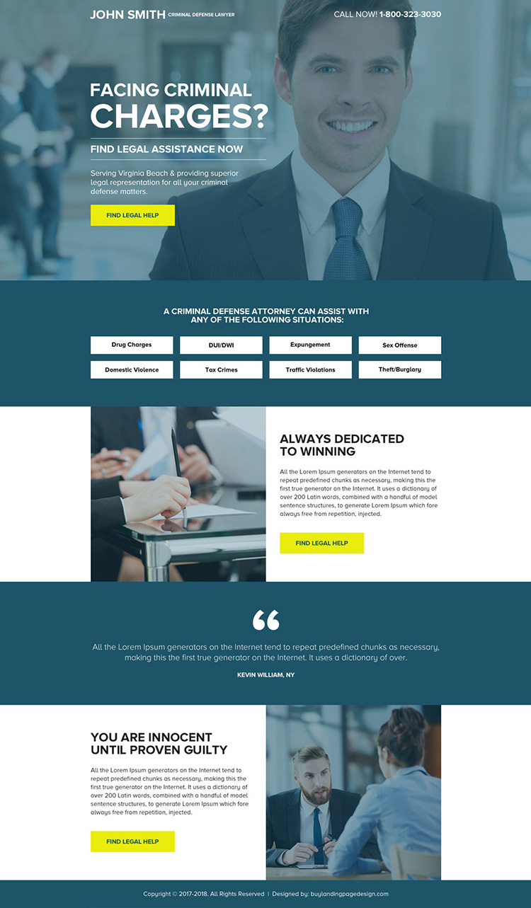 criminal defence lawyer mini landing page design