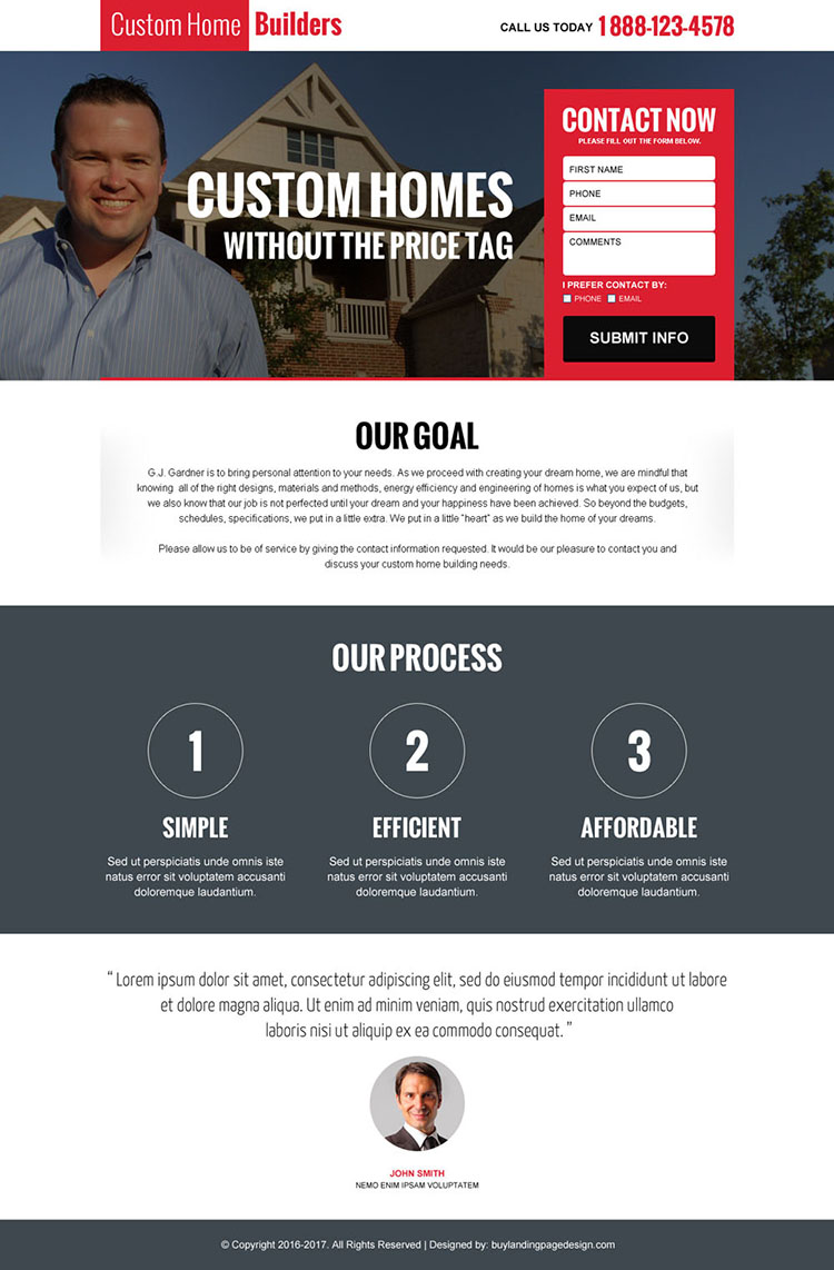 custom home builders landing page design