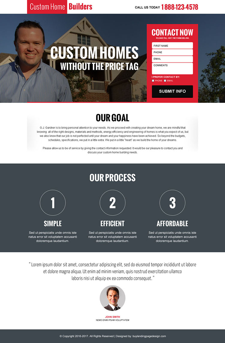 custom home builders responsive landing page design