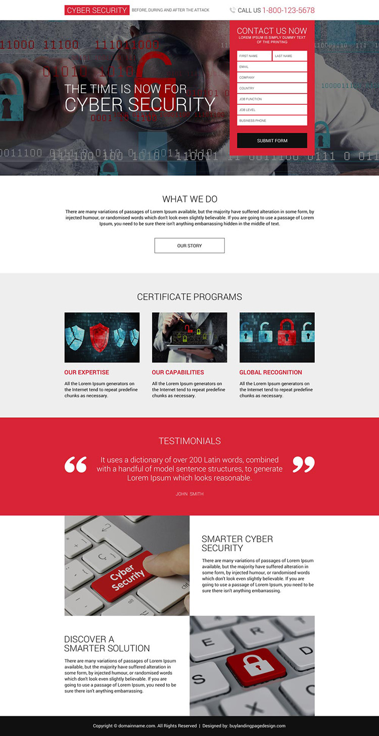 responsive cyber security services lead capturing landing page