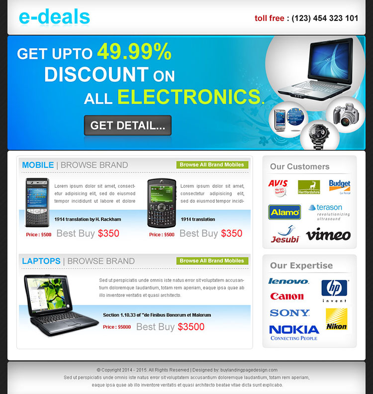 e-deals clean and effective landing page design for sale