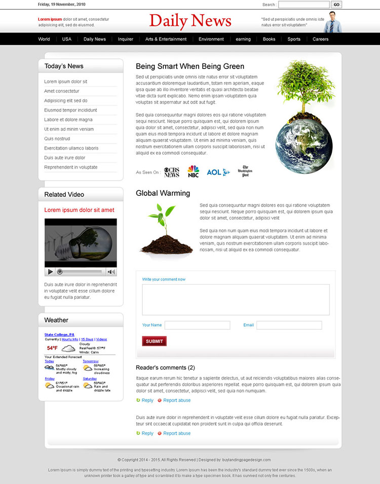 clean and effective daily news lander design