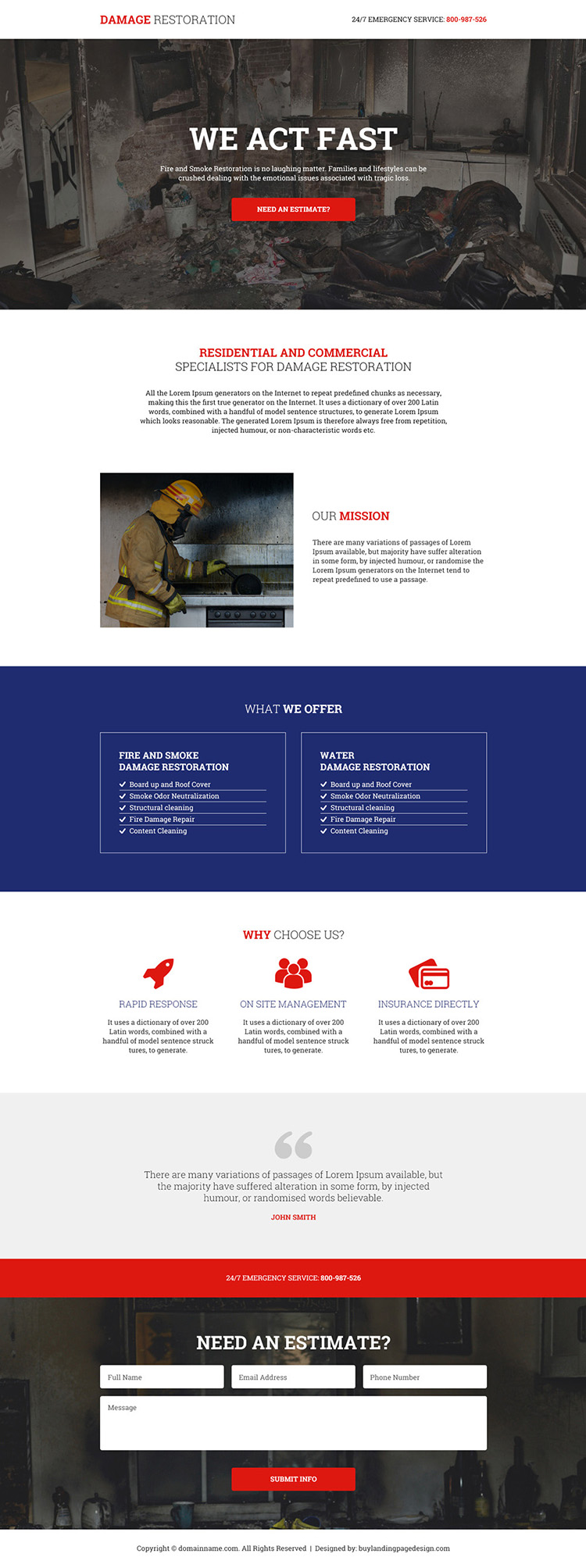 fire and smoke damage restoration responsive landing page