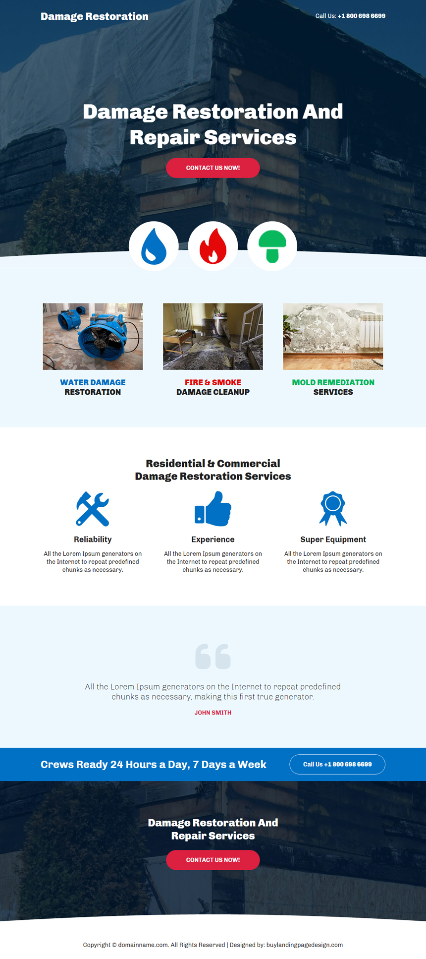 damage restoration and repair service landing page