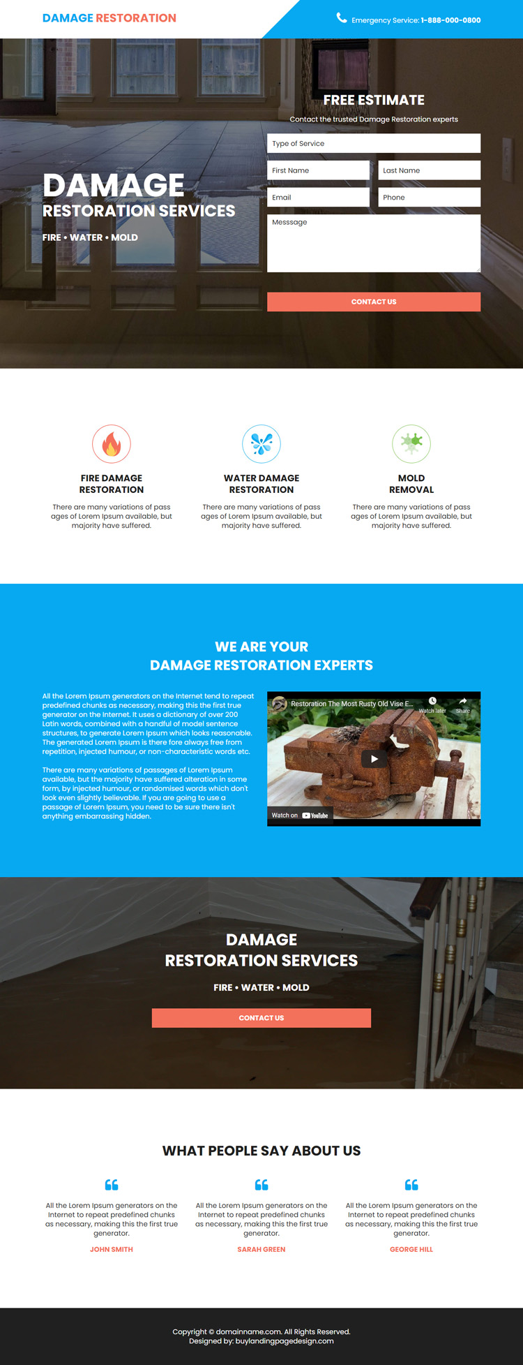 trusted damage restoration experts responsive landing page