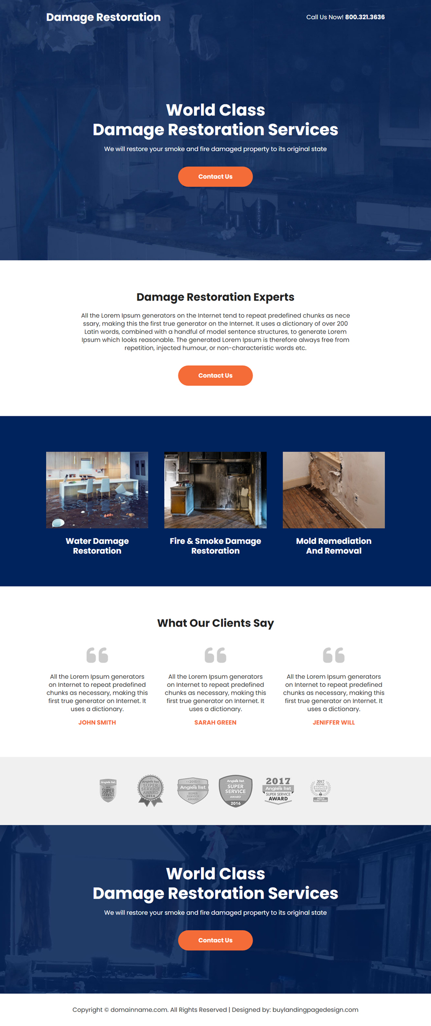 damage restoration experts responsive landing page design